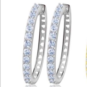 18k White Gold Austrian Crystal Hoops